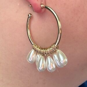 BaubleBar Elegant Gold and Cream Hoop Earrings